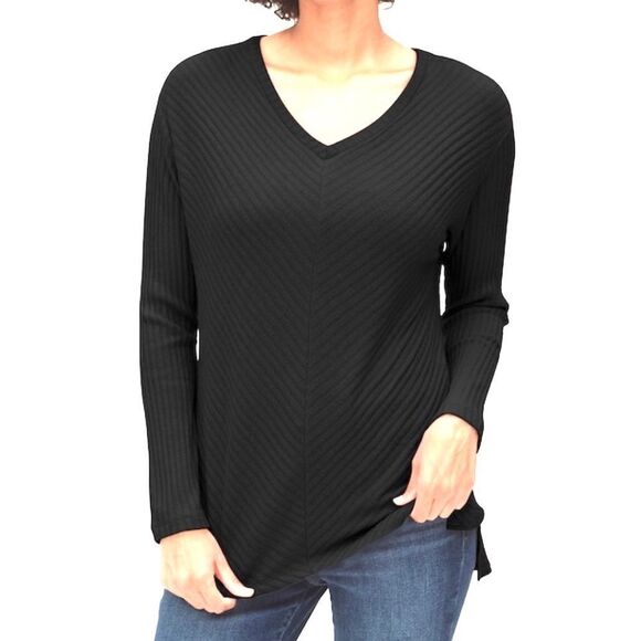 New GAP Chevron Ribbed Textured Knit Top Black M - Picture 1 of 2